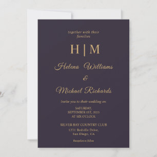 Custom Schlicht Dark Navy Blue Gold Letter Wedding Einladung