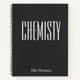 Custom School Subject Chemie Schwarz-weiß Name Notizbuch