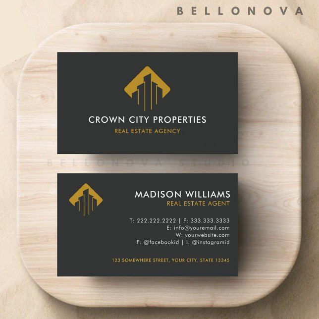 Custom Schwarz-weiß Brown Real Anwesen Agent Visitenkarte (Custom Black White Brown Real Estate Agent Business Card)