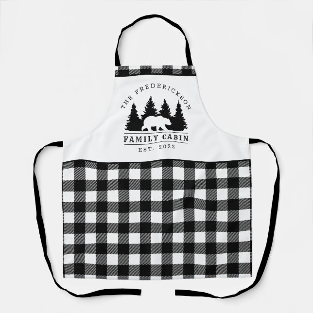 Custom Schwarz-weiß Buffalo Karierte Familienkabin Schürze (Vorderseite)
