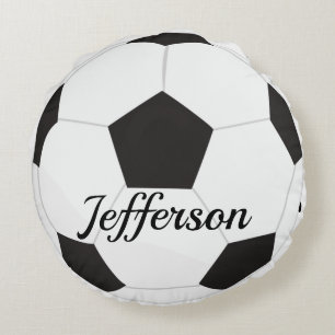 Custom Schwarz-Weiß Fußball Rundes Kissen