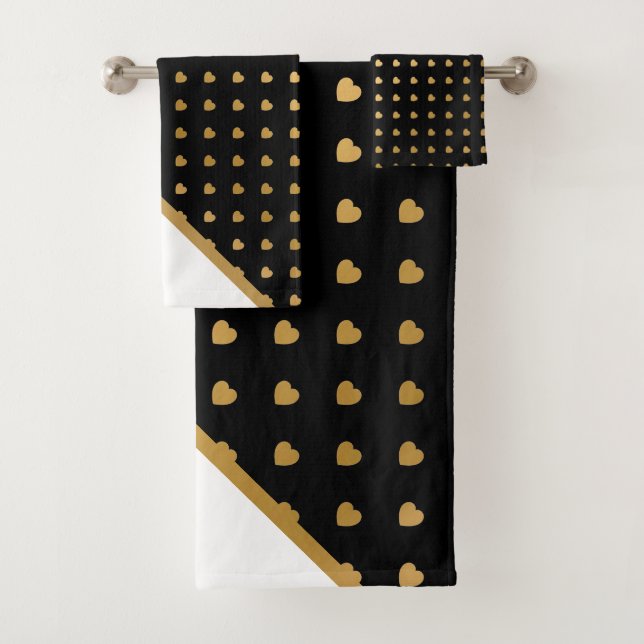 CUSTOM SCHWARZ-WEISS GOLD HEARDS BADEZIMMER TOWEL  BADHANDTUCH SET (Insitu)