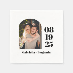 Custom Schwarz-weiß Minimalistisch Foto Name Weddi Serviette
