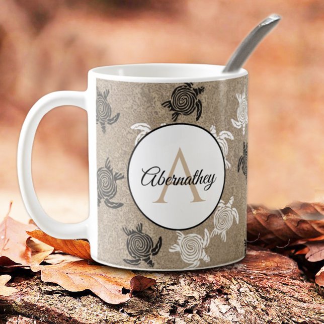 Custom Schwarz-weiß Tribal Art Turtles Pattern Kaffeetasse (Von Creator hochgeladen)