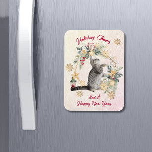 Custom Script Cat Watercolor Neujahr Weihnachten Magnet