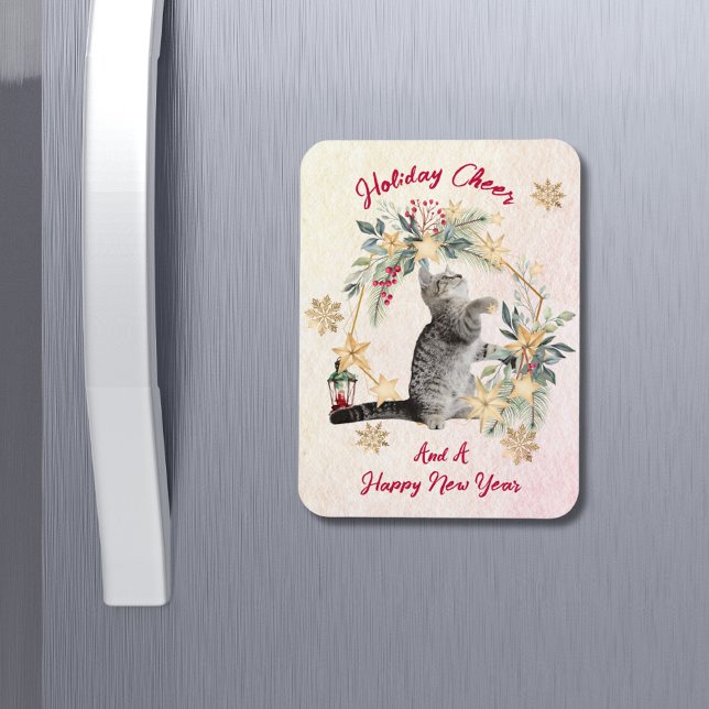 Custom Script Cat Watercolor Neujahr Weihnachten Magnet (Von Creator hochgeladen)