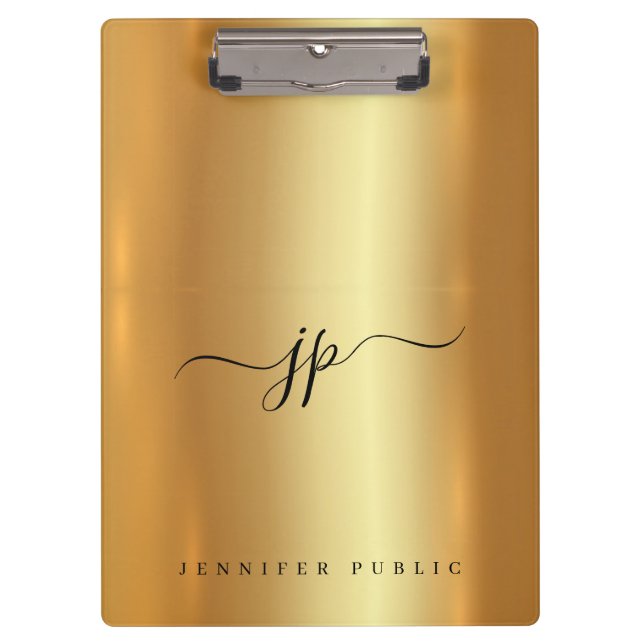 Custom Script Elegant Text Monogram Luxury Gold Klemmbrett (Vorderseite)