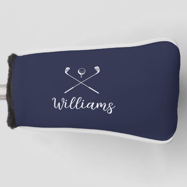 Custom Script Name Golf Clubs Navy Blue Golf Headcover (Vorderseite)