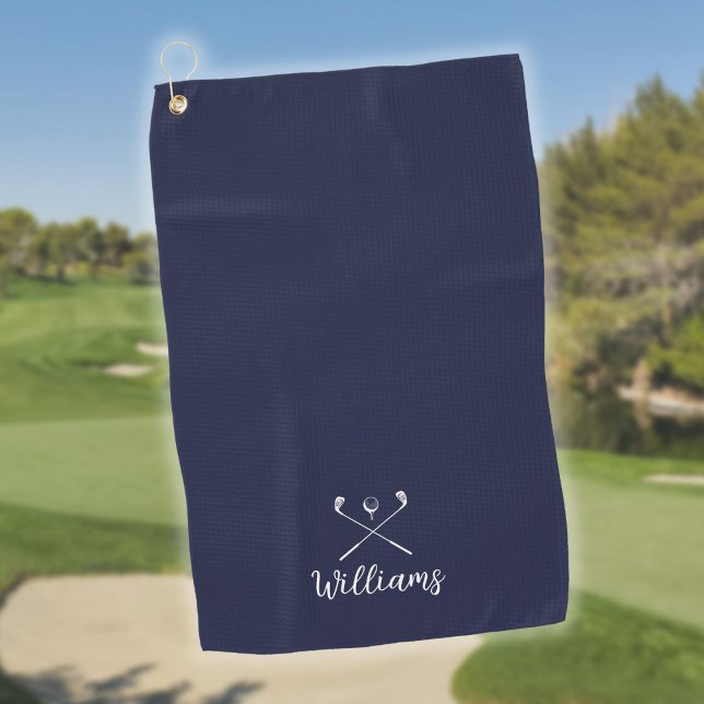 Custom Script Name Golf Clubs Navy Blue Golfhandtuch (Custom Script Name Golf Clubs Navy Blue Golf Towel)
