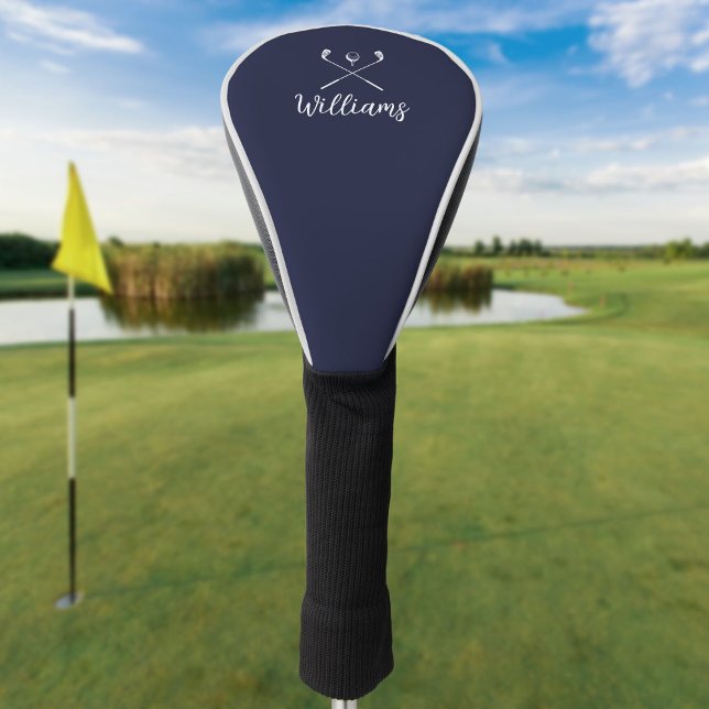 Custom Script Name Golf Clubs Navy Blue Headcover (Custom Script Name Golf Clubs Navy Blue Golf Head Cover)