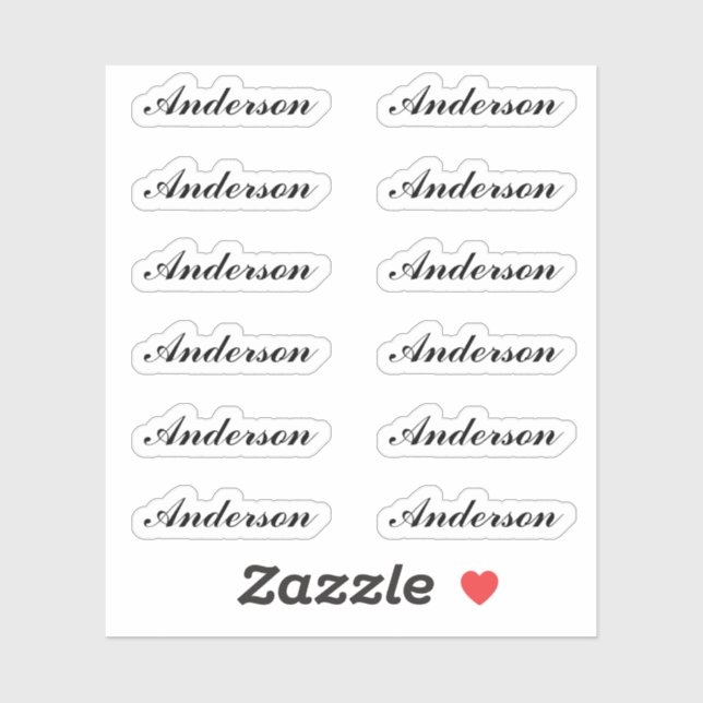 Custom Script Name Stickers One Dozen Per Sheet (Feuille)
