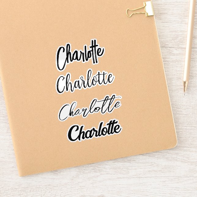 Custom Script Typografy Black Name Aufkleber (Notizbuch)