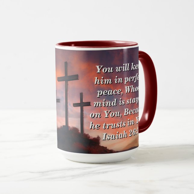 Custom Scripture Faith Coffee Mug Isaiah 26:3 Tasse (VorderseiteRechts)