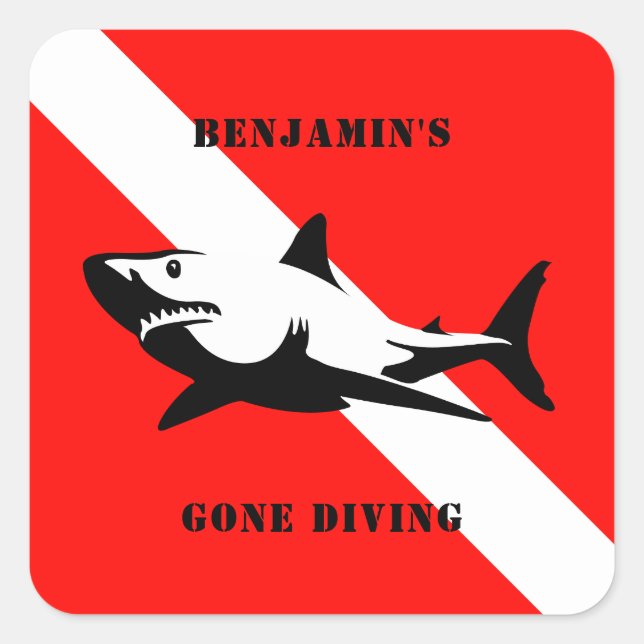 Custom Scuba Diving Flag and Shark Quadratischer Aufkleber (Vorderseite)