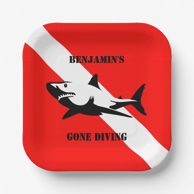 Custom Scuba Diving Flag und Shark Paper Plate Pappteller (Vorderseite)