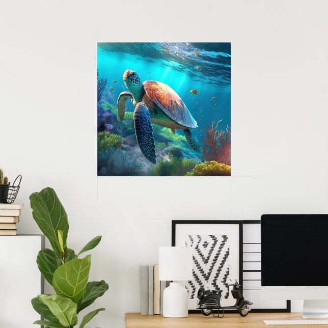 Custom Sea Turtle Image Poster Coastal Room Decor (Heimbüro)