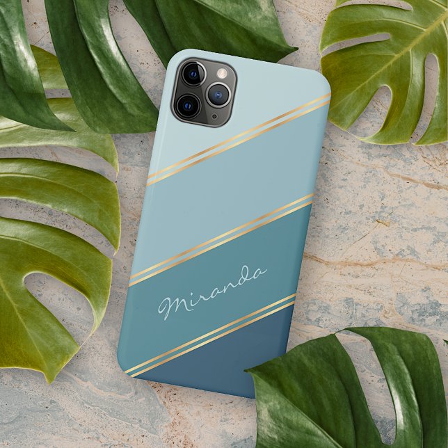 Custom Seafoam Aquamarin Blue Ocean Green Stripes Case-Mate iPhone Hülle (Von Creator hochgeladen)