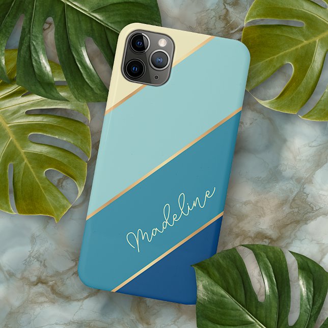 Custom Seafoam Blue Aquamarin Aqua Türkis Streifen Case-Mate iPhone Hülle (Von Creator hochgeladen)