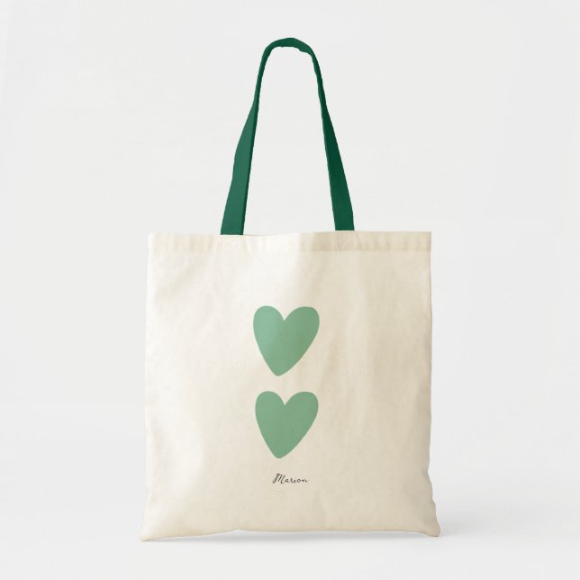 Custom Seafoam Green Minze Herztote Beutel Tragetasche (Vorne)