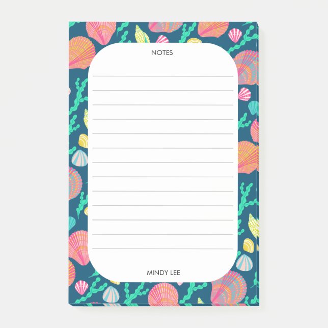 CUSTOM Seashells Border Sea Lebensmittelgeschäft z Post-it Klebezettel (Vorderseite)