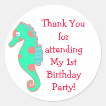 Custom Seepferd Geburtstagsparty Gunst Sticker