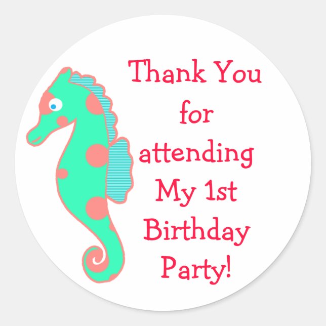 Custom Seepferd Geburtstagsparty Gunst Sticker (Vorderseite)