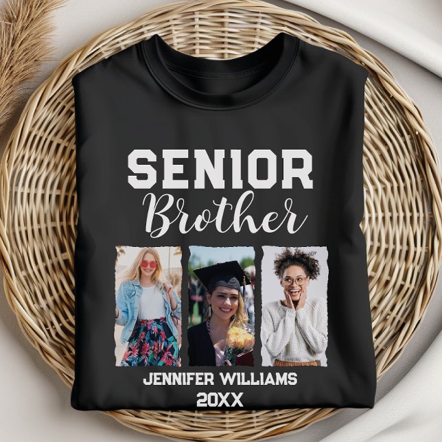 Custom Senior Brother Abschluss Foto & Name T-Shirt (Von Creator hochgeladen)