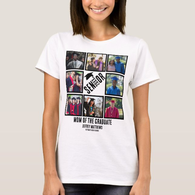 Custom Senior Mama des Absolventen 8 Foto Collage T-Shirt (Vorderseite)
