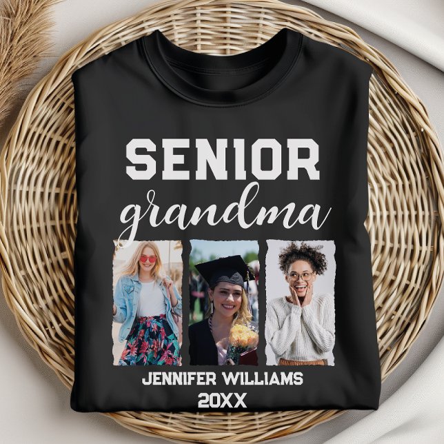 Custom Senior Oma Abschluss Foto & Name T-Shirt (Von Creator hochgeladen)