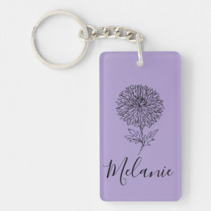 Custom September Aster Birth Blume Geschenk für di Schlüsselanhänger