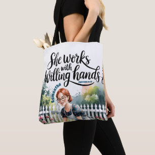 Custom She Works mit Willing Hands Christlich Tasche