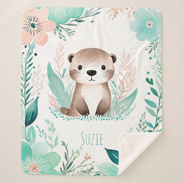 Custom Sherpa Baby Blanket - Boho Otter Design Sherpadecke (Vorderseite)