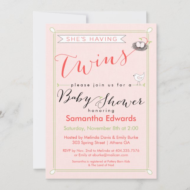 Custom She's Twins Baby shower Invitation (Devant)