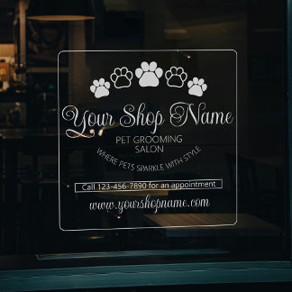 Custom Shop Name Pet Salon Business White Front Fensteraufkleber