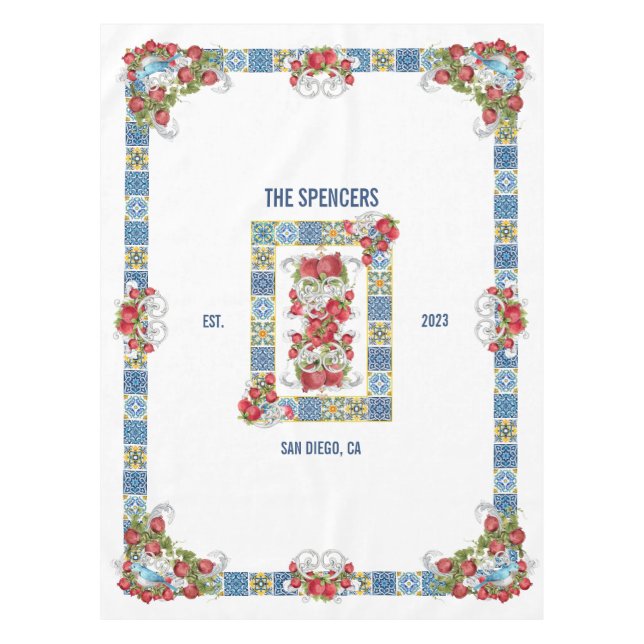 Custom Sicilian Majolica Tiles Extravagant Pomegra Tischdecke (Vorderseite)