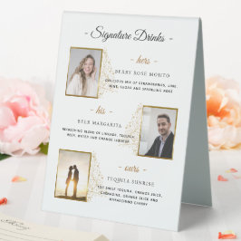 Custom Signature Drinks Gold Winter Wedding Foto Tischaufsteller