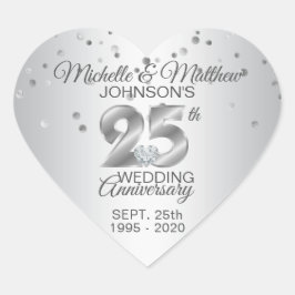 Custom Silver 25. Wedding Anniversary Diamond Herz-Aufkleber