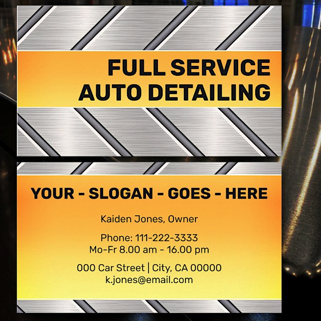 Custom Silver Bright Orange Car Service Cool Visitenkarte (Von Creator hochgeladen)