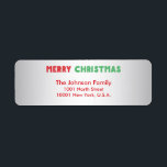 Custom Silver Christmas Rücksendeadressen-Aufklebe<br><div class="desc">Maßgeschneiderte Weihnachtssilber-,  Rot- und grüne Rücksendeadressen-Aufkleber mit individualisierbarem Text</div>