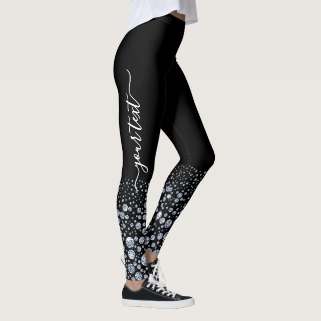 Custom Silver Diamond Glitzer Blende Kristall Leggings (Rechts)
