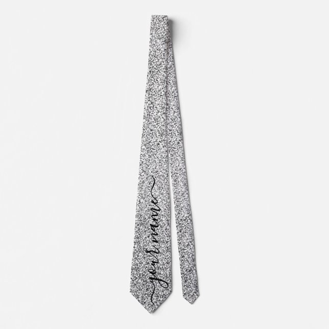 Custom Silver Glitzer Glitzern Neck Tie Krawatte (Vorderseite)