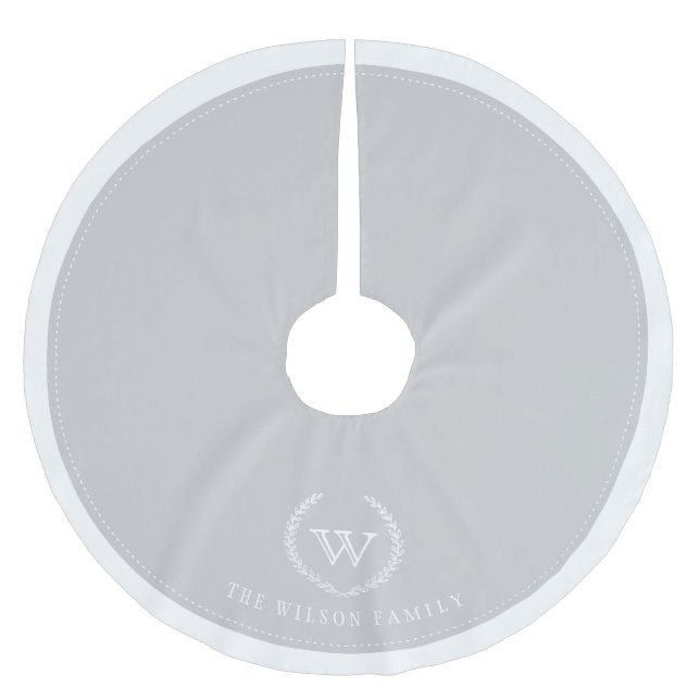 Custom Silver Monogram Christmas Tree Skirt Polyester Weihnachtsbaumdecke (Vorderseite)