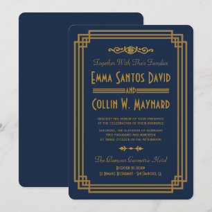 Custom Simple Blue Art Deco Wedding lädt Einladung