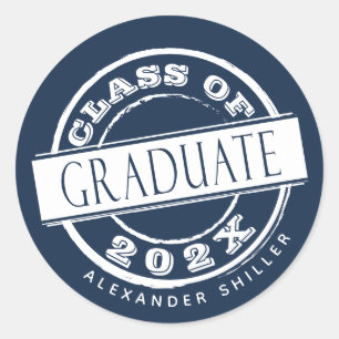 Custom Simple Blue Graduate Runder Aufkleber