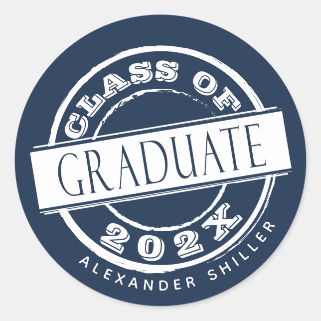 Custom Simple Blue Graduate Runder Aufkleber (Vorderseite)