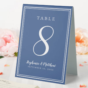 Custom Simple Blue & White Wedding Tischnummer Tischaufsteller