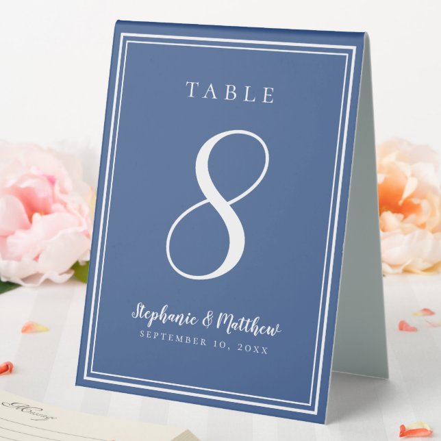 Custom Simple Blue & White Wedding Tischnummer Tischaufsteller (In Situ (Hochzeit))