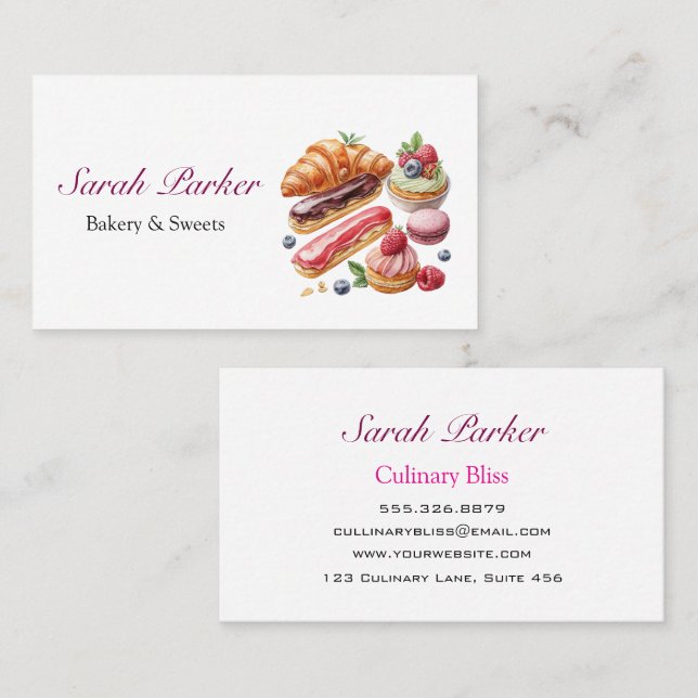 Custom Simple Cakes Backwaren Konditorei Aquarell Visitenkarte (Vorne/Hinten)