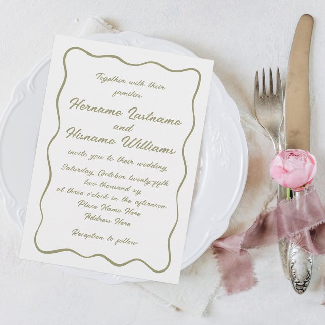 Custom Simple Hand Writing Olive Green Wedding Einladung (Von Creator hochgeladen)