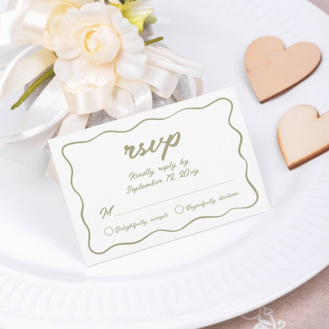 Custom Simple Hand Writing Olive Green Wedding RSVP Karte (Von Creator hochgeladen)